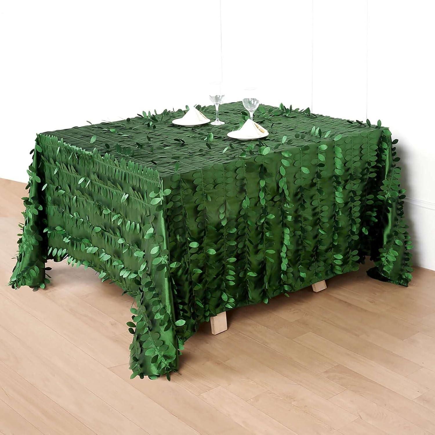 Efavormart 90"x90" Square Leaf Petal Taffeta Tablecloth - Decorative 3D Leaf Ruffle Table Cover for Forest Party, Wedding, Event, Dessert Tables - Green