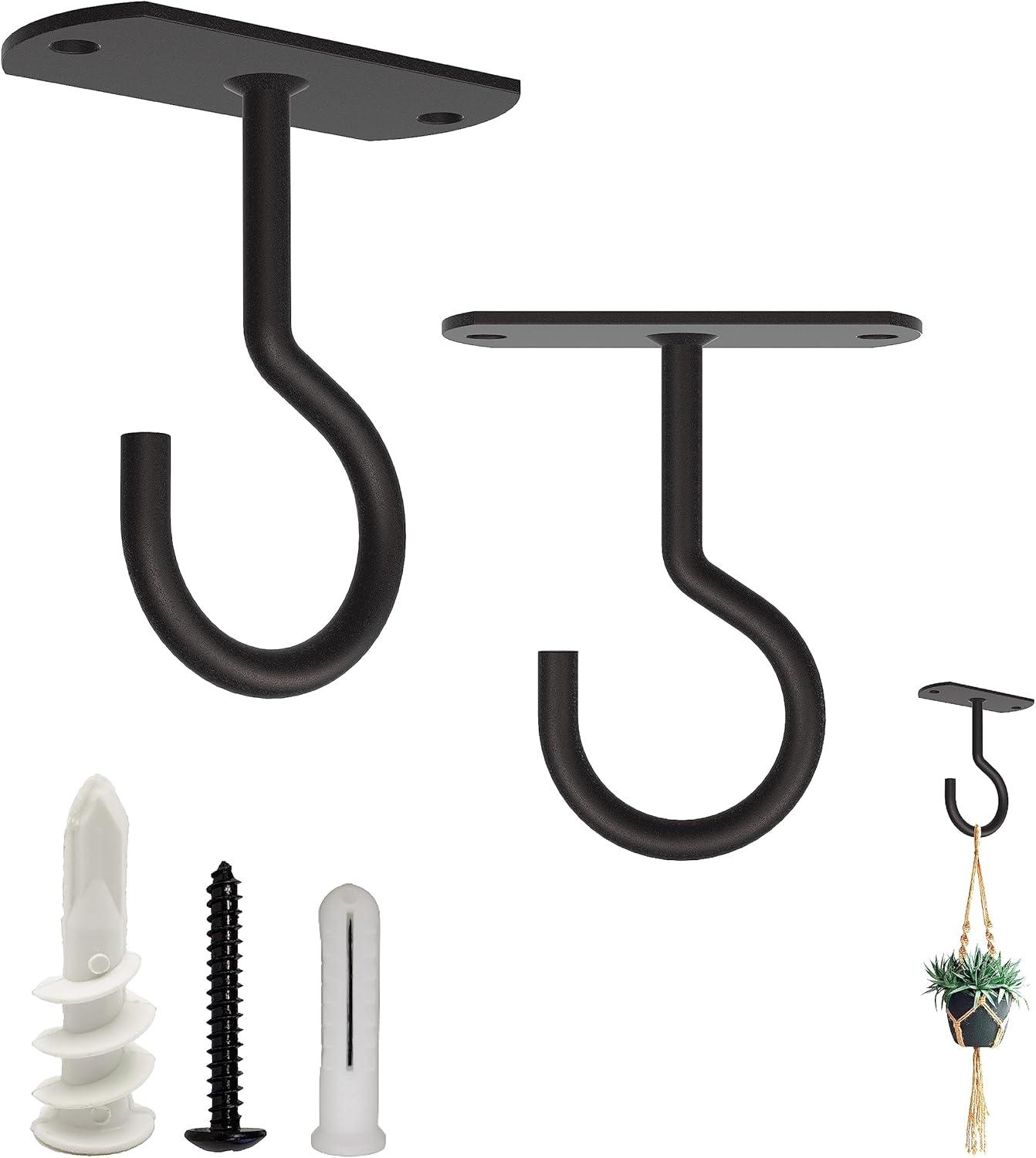Black Heavy-Duty Iron Wall Mount Plant Hanger Hooks, 2-Pack