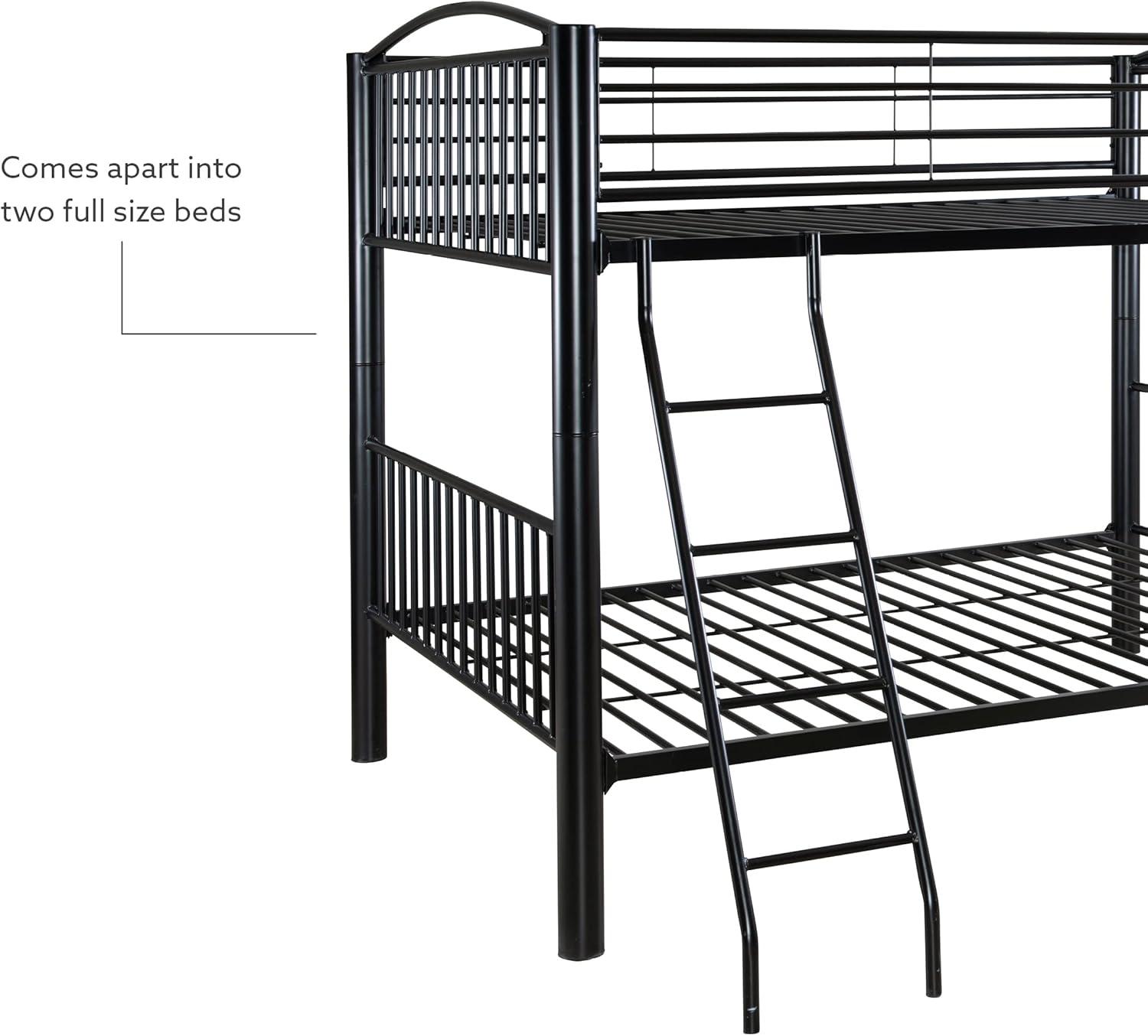 Sleek Black Metal Full Over Full Bunk Bed with Easy-Access Ladder