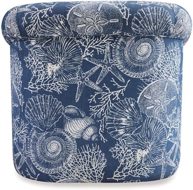 Pemberly Row Swivel Coastal Fabric Club Chair in Blue Seashell Pattern