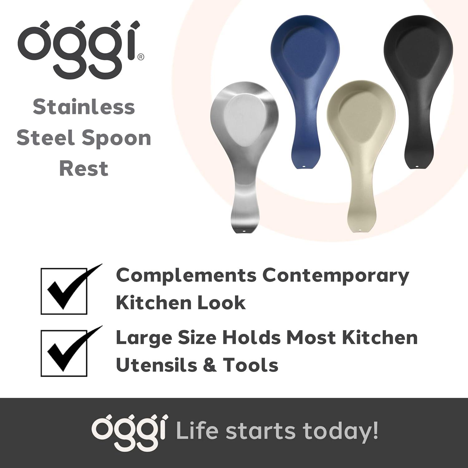 OGGI Stainless Steel Spoon Rest- Long Handle Holds Kitchen Utensils in Place, Great Spoon Rest for Kitchen Counter, Stove Top, or Coffee Station; Kitchen Accessories, Utensil Rest, Brick red