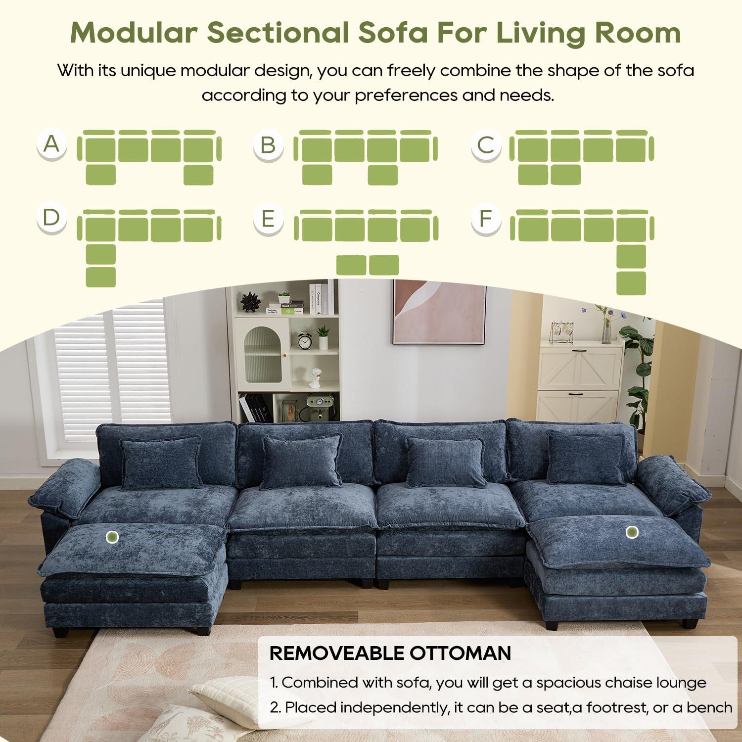 Carbaugh 154" Oversized U Shaped Sectional Sofa, Comfy Cloud Couch Deep Sectional Sofa with Ottomans for Living Room