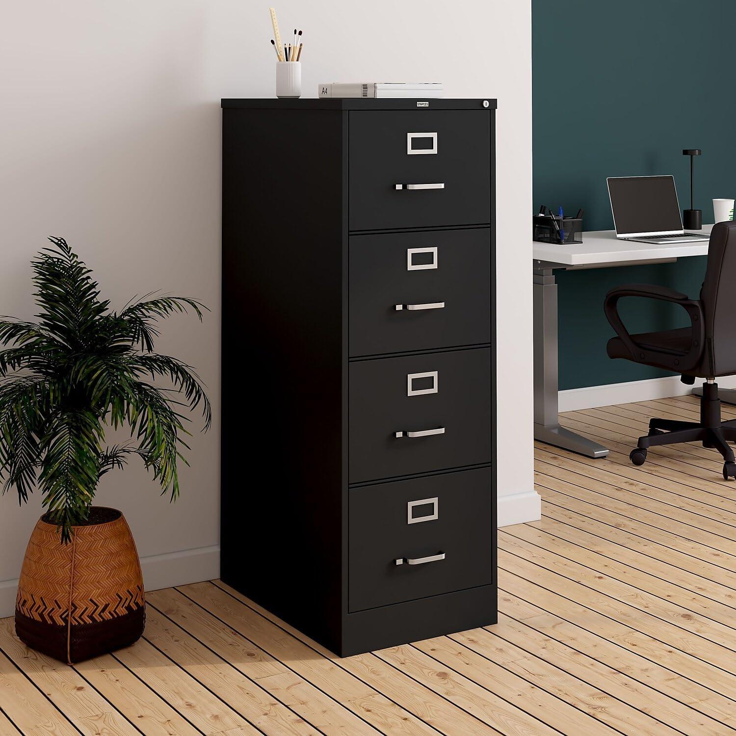 Black Metal 4-Drawer Lockable Vertical Filing Cabinet