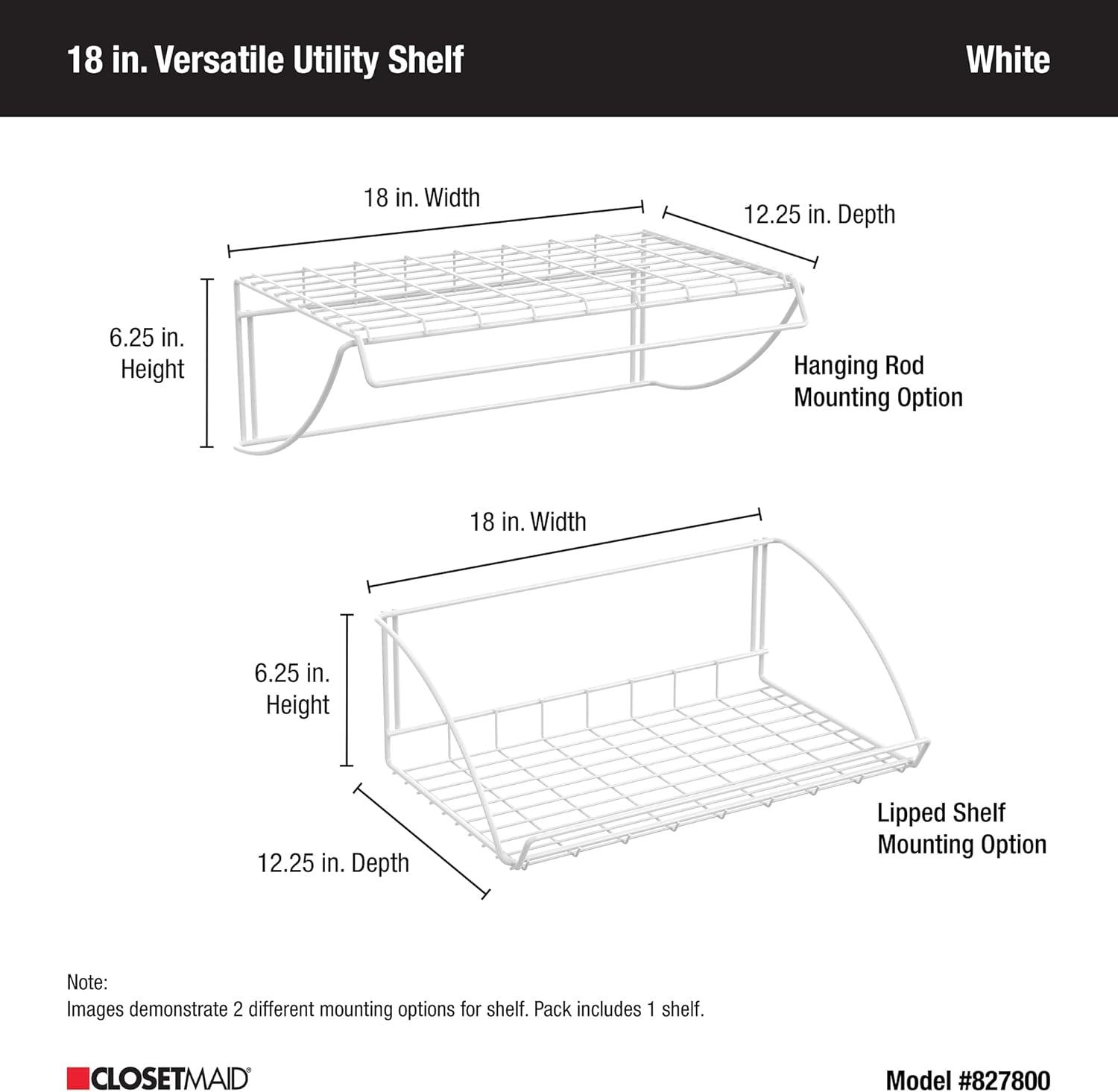 ClosetMaid 8278 18-Inch Wide Laundry Utility Hanger Shelf , White