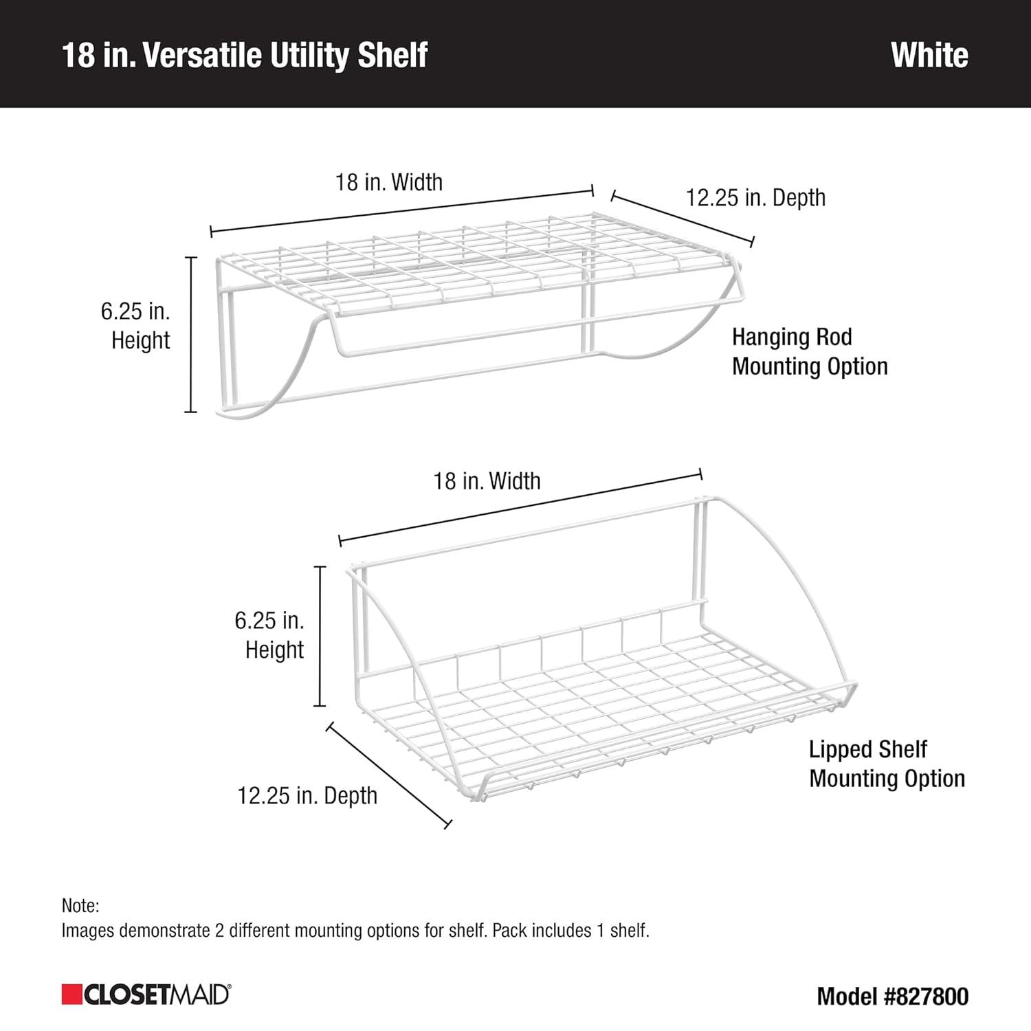 ClosetMaid 8278 18-Inch Wide Laundry Utility Hanger Shelf , White
