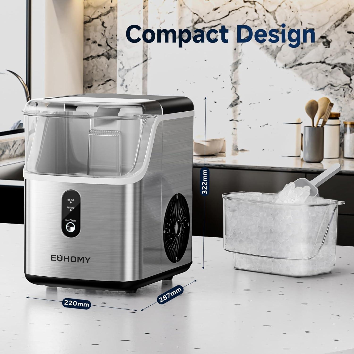 Stainless Steel Countertop Nugget Ice Maker with Self-Cleaning