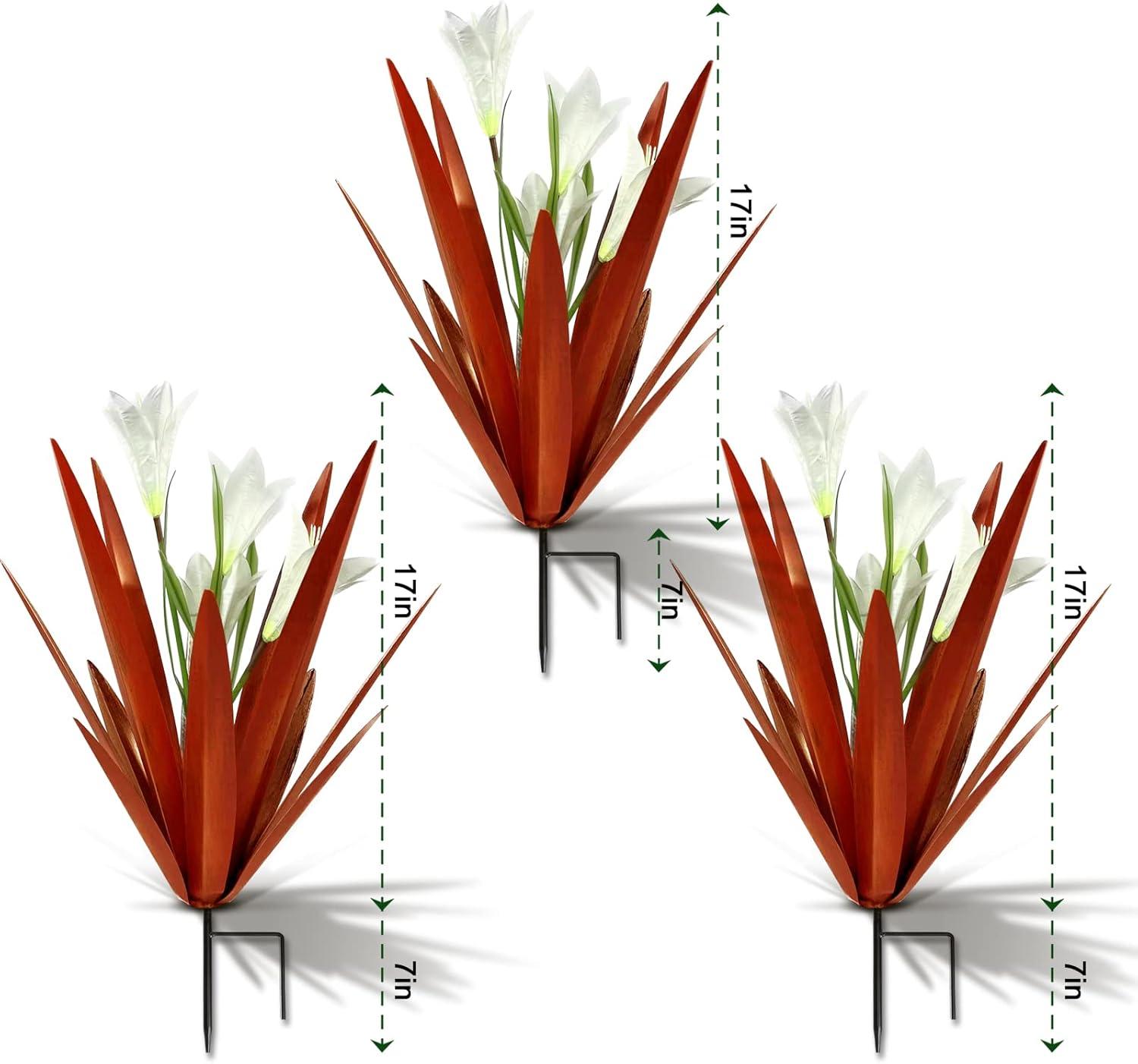 17 Stories Metal Agave Plant Outdoor Decoration Outdoor Garden Decoration Lily Mexican Yard Art Plant Garden Agave Lily Decorative Garden Gift (Set of 3)