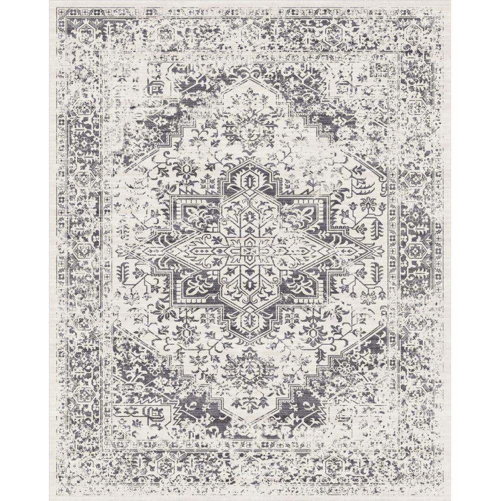 10x14 Large Area Rug - Vintage Washable Rug for Living Room with Non-Slip Low-Pile Traditional Medallion Border Rugs with Stain Resistant Foldable Retro Accent Indoor Thin Carpet