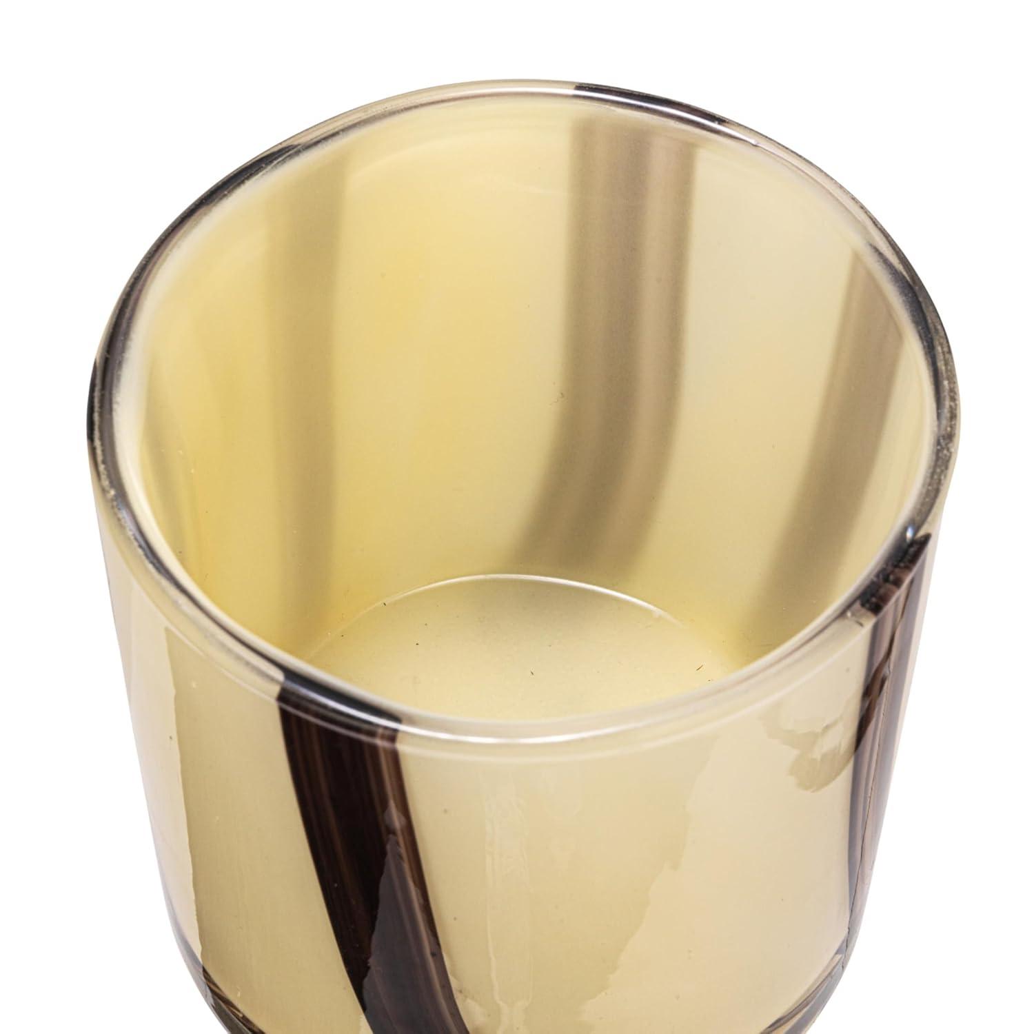 Cream and Purple Striped Glass Votive Candle Holder, 4"