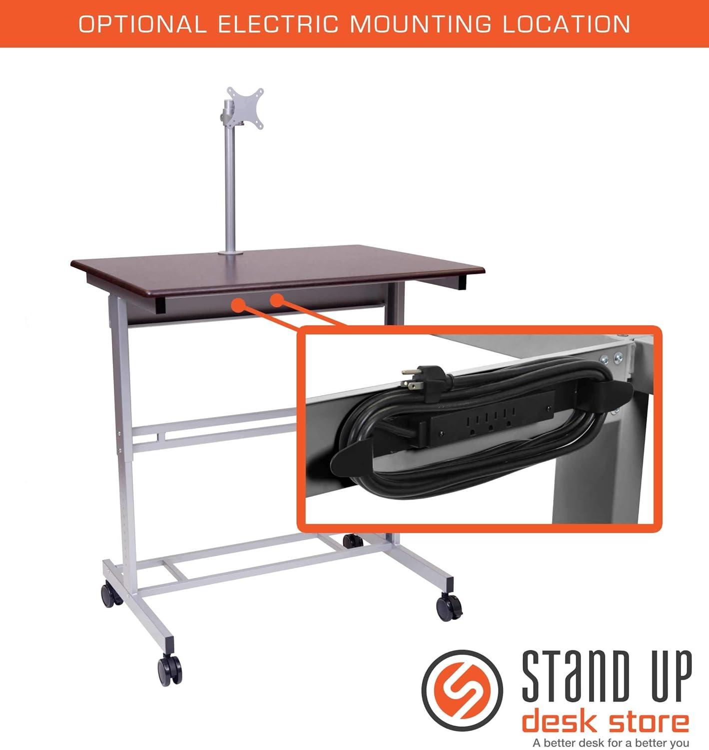Stand Up Desk Store Rolling Adjustable Height Mobile Standing Desk with Monitor Mount (Silver Frame/Dark Walnut Top, 40" Wide)