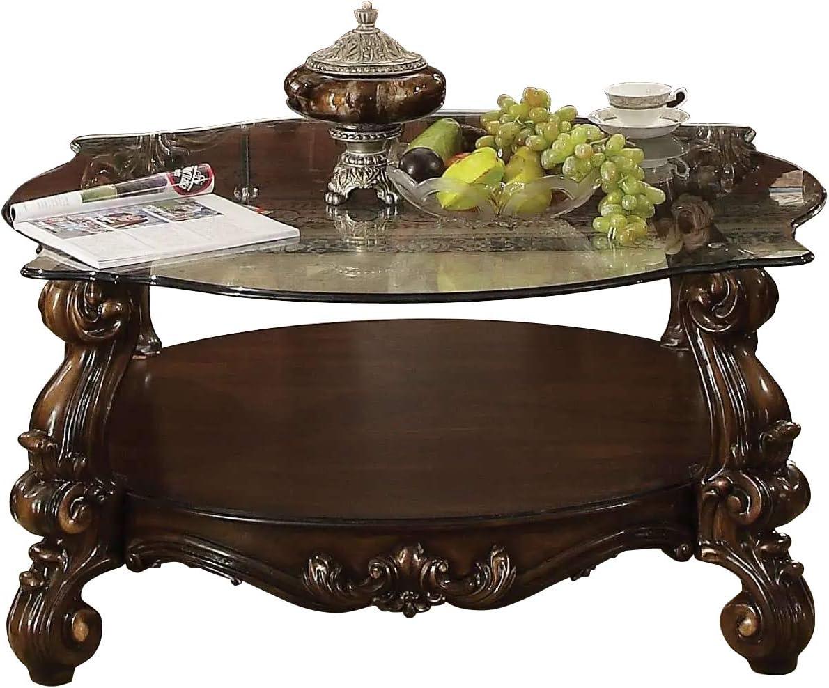 ACME Versailles Coffee Table, Cherry Oak & Clear Glass