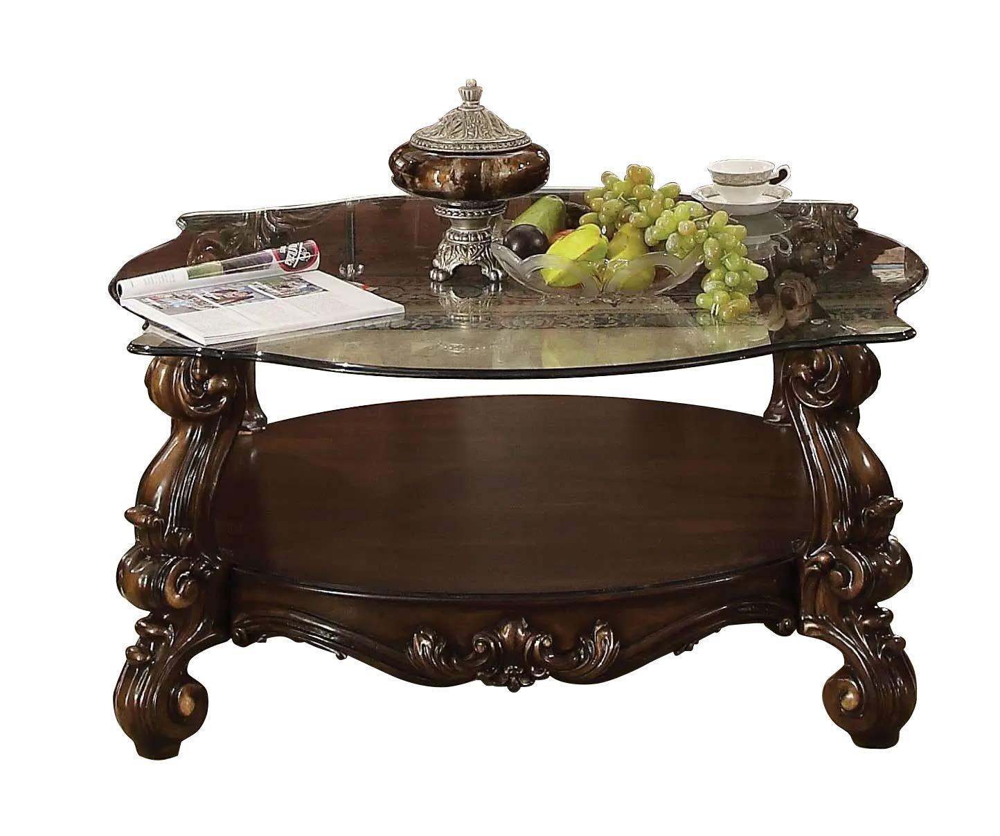 ACME Versailles Coffee Table, Cherry Oak & Clear Glass