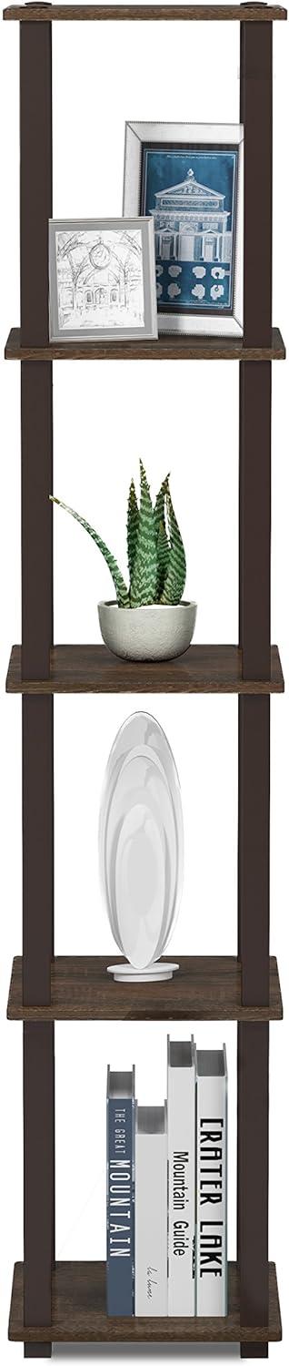 Furinno Turn-S-Tube Wood 5-Tier Corner Rack Display Shelf in Walnut/Brown