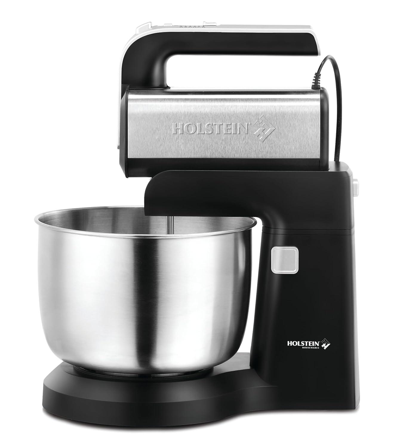 Holstein Housewares 2.9 QT 5-Speed Hand and Stand Mixer with LED Light, Black/Stainless Steel