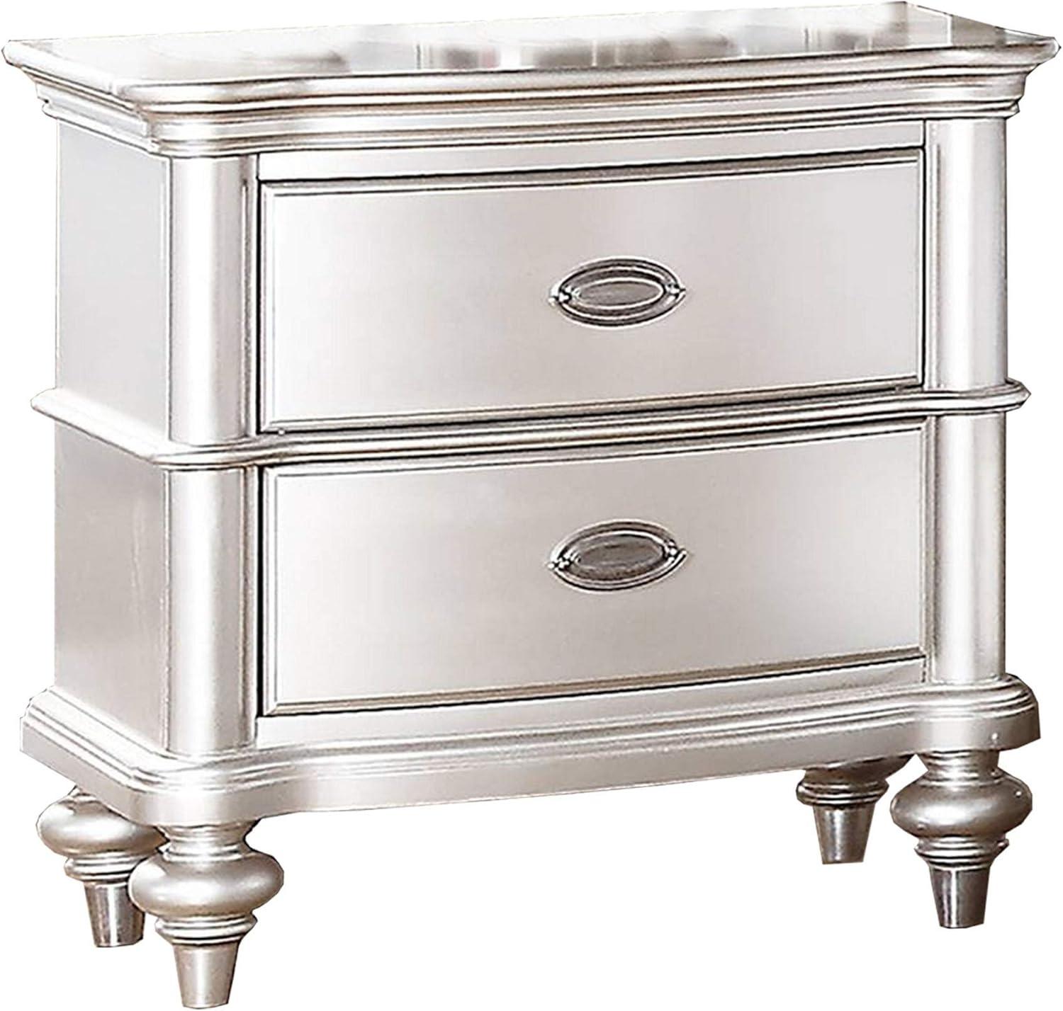 Wood Nightstand with 2 Drawer in Antique Silver