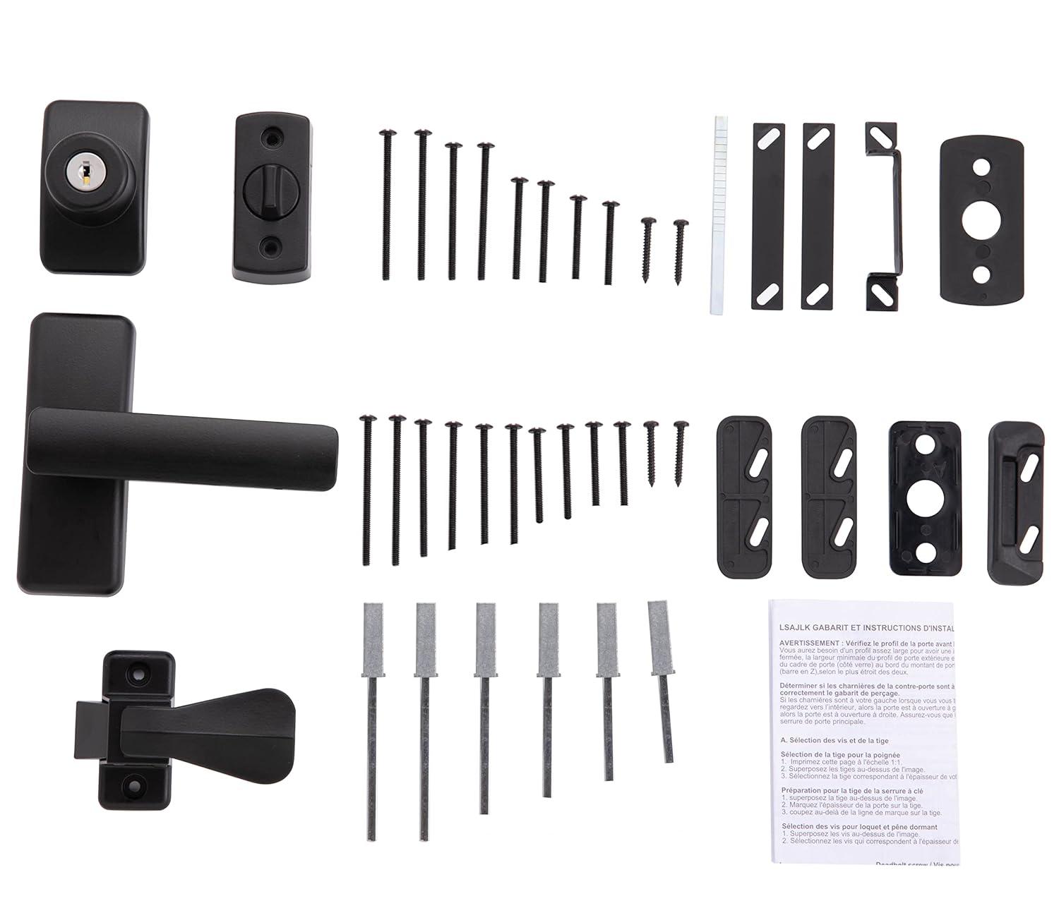Ideal Security AJ Modern Door Lever Set with Keyed Deadbolt Lock for Storm and Screen Doors, Matte Black (4-Piece Set)
