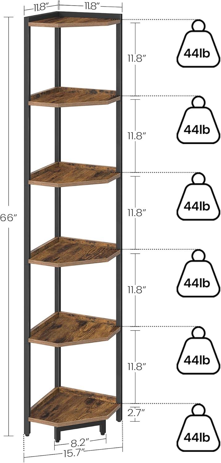 Corner Shelf Stand, Corner Bookshelf, Storage Standing Shelf Unit with Metal Frame, Plant Stand, Corner Bookcase for Living Room, Home Office, Bedroom, 4-Tier Rustic Brown CS05801B