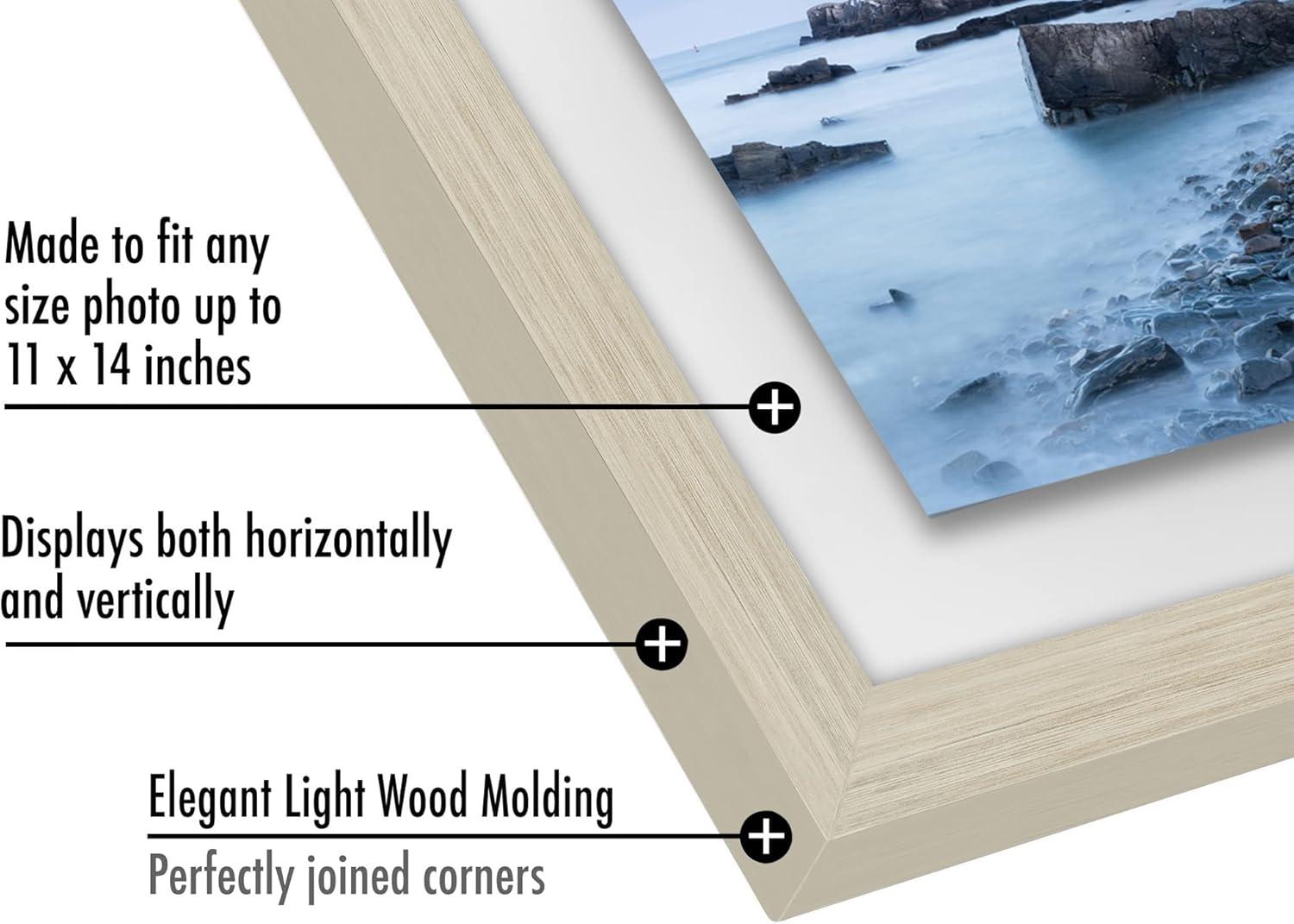 Americanflat 11x14 Floating Frame in Light WOOD with Polished Glass and Hanging Hardware Included - Also Use 8x10 or 5x7 Photos for Floating Effect