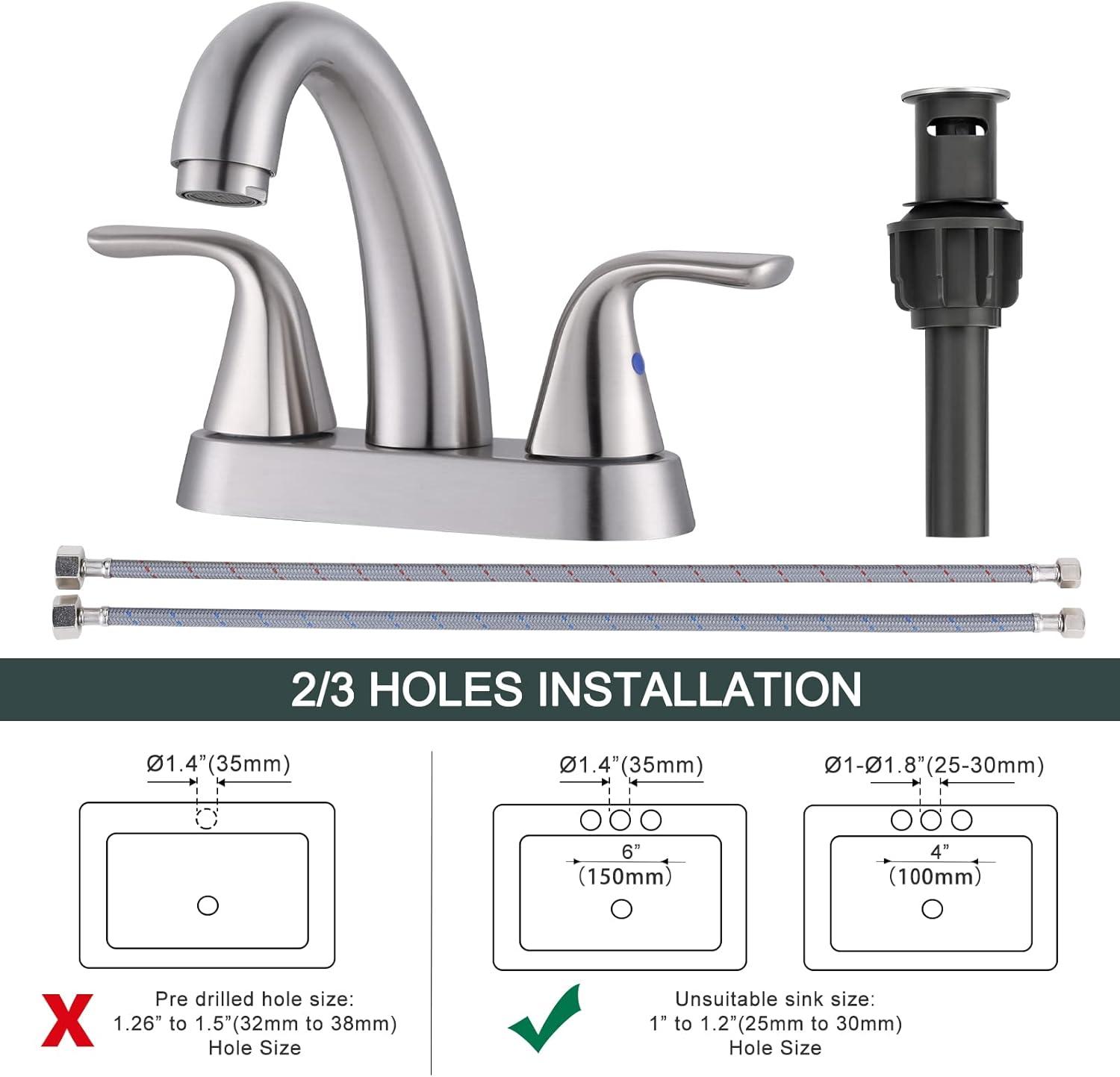 Brushed Nickel Double Handle High Arc Bathroom Faucet with Pop-Up Drain