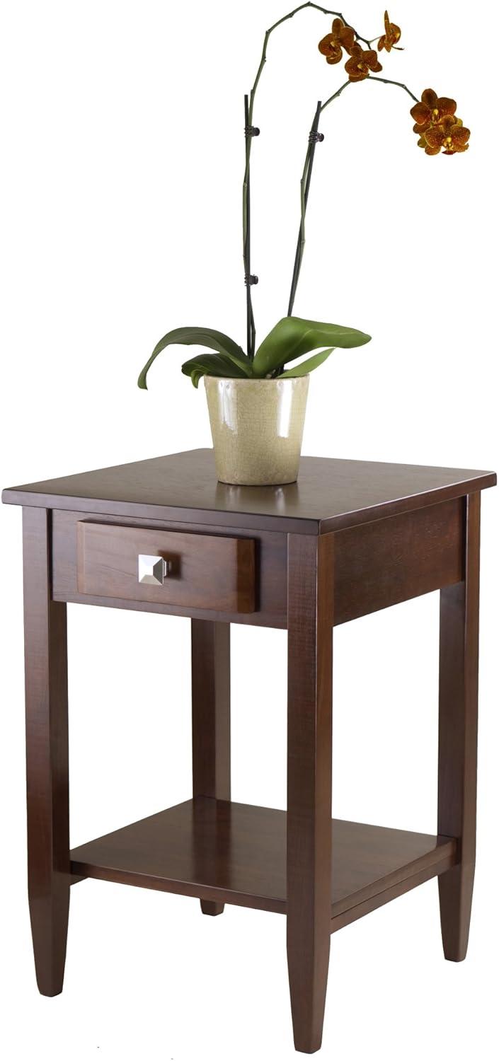 Richmond End Table with Tapered Leg Walnut Finish - Winsome: Modern Storage, Brushed-Chrome Knob, Hardwood