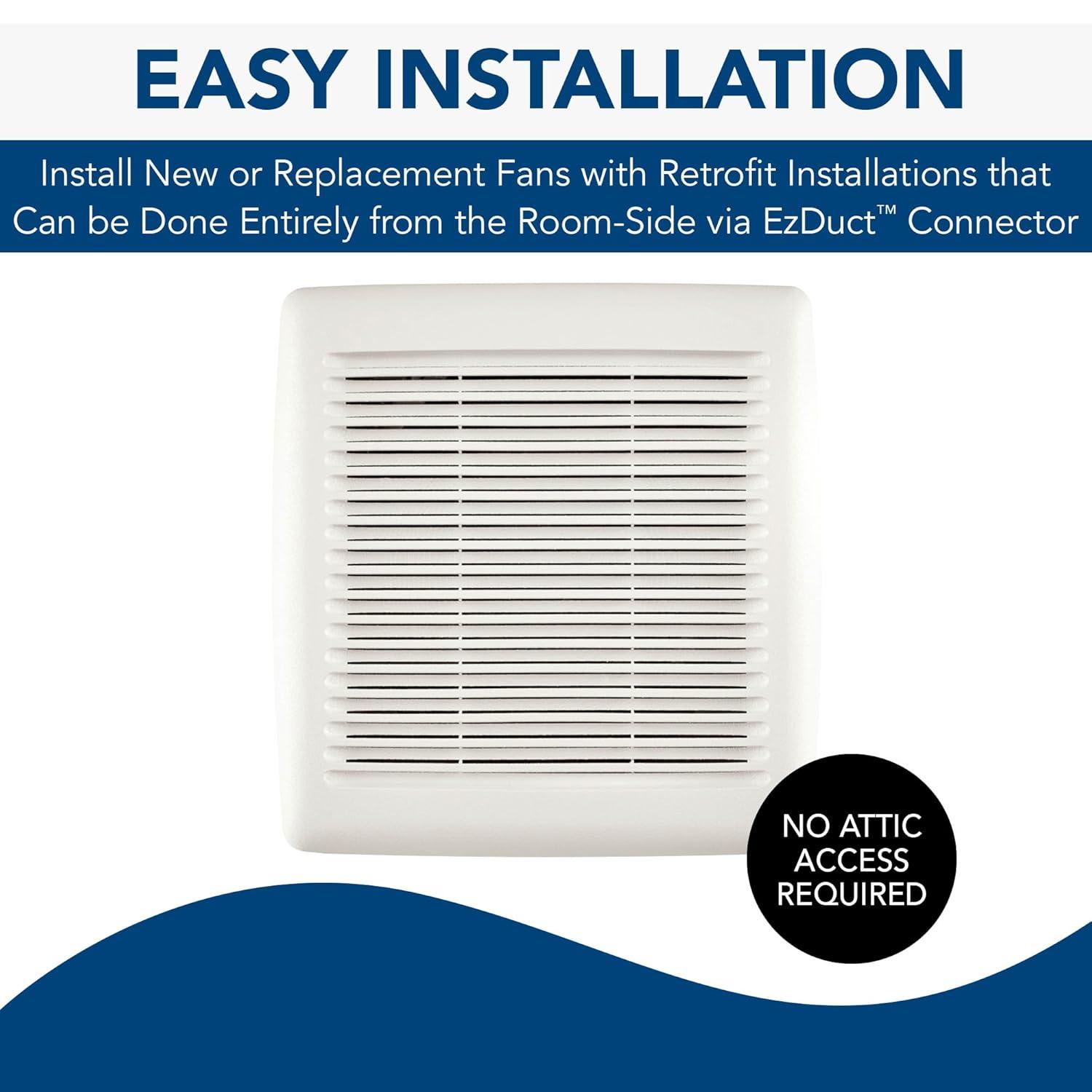 Broan-Nutone AE50 InVent Series Single-Speed Fan, Ceiling Room-Side Installation Bathroom Exhaust Fan, ENERGY STAR Certified, 0.5 Sones, 50 CFM , White , 50 CFM 0.5 Sones