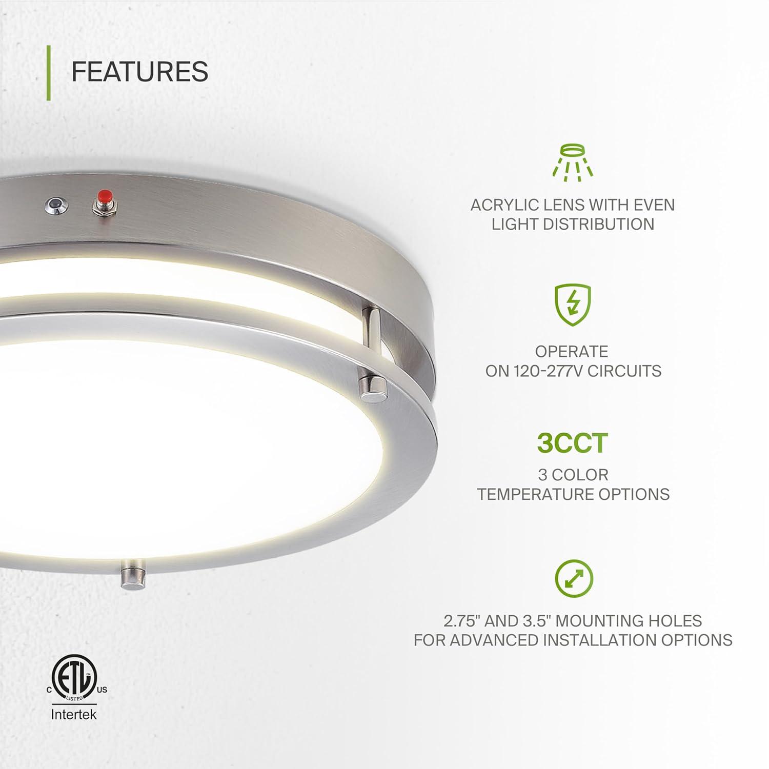 ASD LED 16 Inch Round Flush Mount Light Fixture | 24W 2150LM 3000K-5000K 100-277V | 3CCT, Dimmable, Energy Star, ETL Listed | Close to Ceiling Double Ring Lamp, Low Profile Lighting | Nickel, 2 Pack