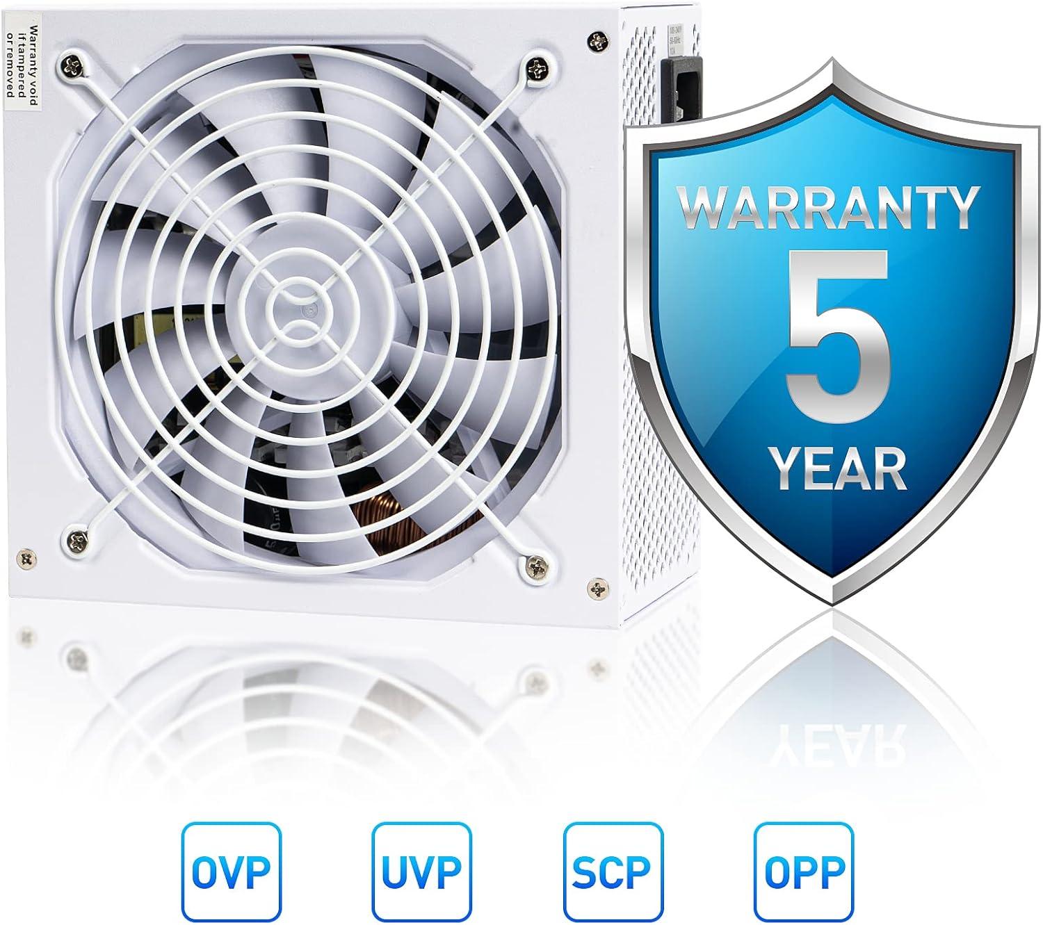 PowerSpec 650W Power Supply Semi Modular 80 Plus Bronze Certified ATX PSU Active PFC SLI Crossfire Ready Gaming PC Computer Power Supplies, PS 650BSM(White Edition)