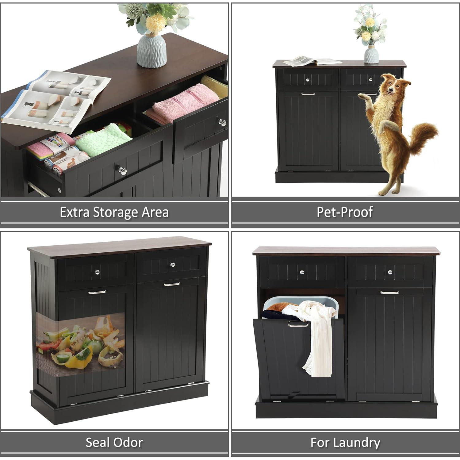 Betterhood Havant Double Tilt Out Trash Cabinet 20 Gallons Wooden Free Standing(Not include trash can)