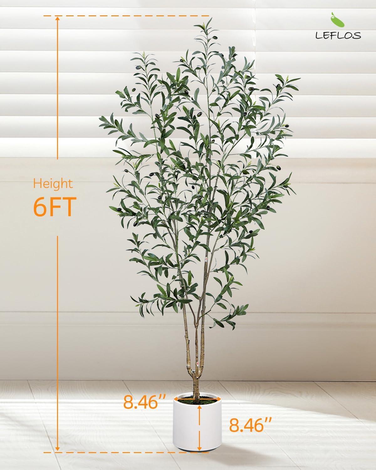 LOMANTO Artificial Olive Trees, 6 ft Tall Fake Olive Trees for Indoor, Faux Olive Silk Tree, Large Olive Plants with White Planter for Home Decor and Housewarming Gift, 1 Pack