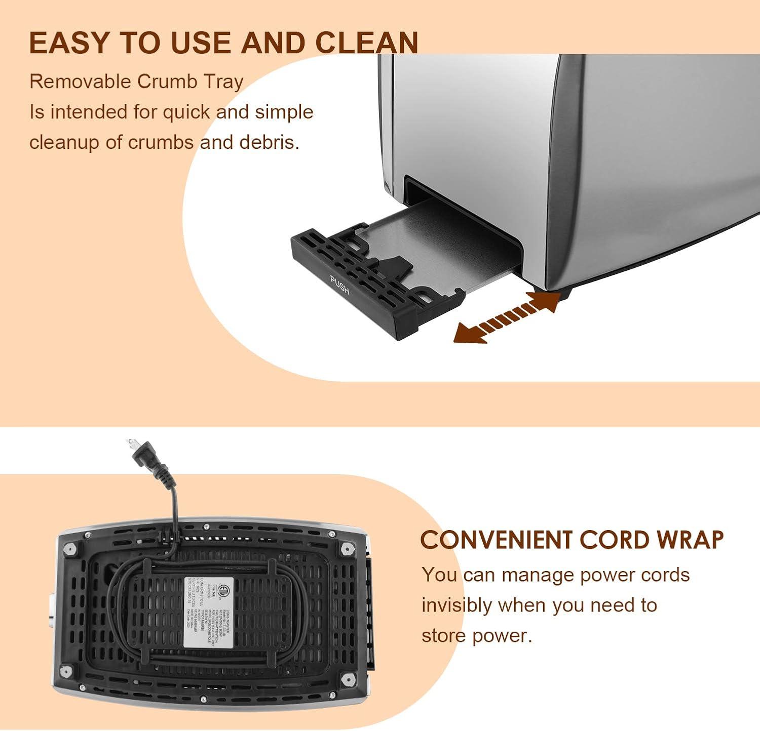 Stainless Steel 2-Slice Toaster with Wide Slot and Crumb Tray