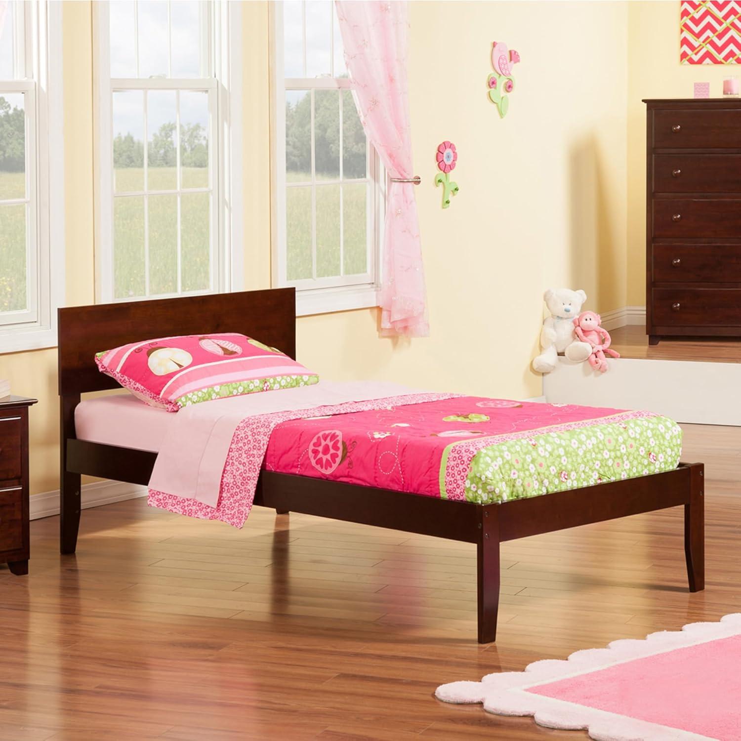 AFI Furnishings Orlando Twin Extra Long Platform Bed with Open Footboard and Turbo Charger in Walnut