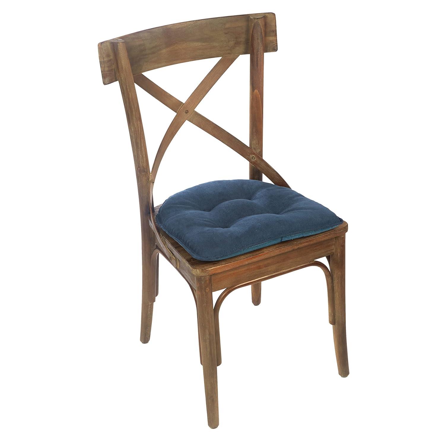 Non-Slip Tufted Chair Cushions for Dining Room, Kitchen and Office Use, U-Shaped Skid-Proof Seat Pad, 15x16 Inches, 4 Pack, Indigo Blue