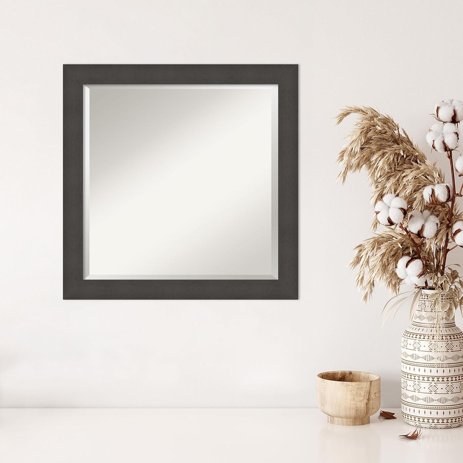 Amanti Art Beveled Bathroom Wall Mirror - Brushed Pewter Frame - Brushed Pewter Outer Size: 24 x 24 in