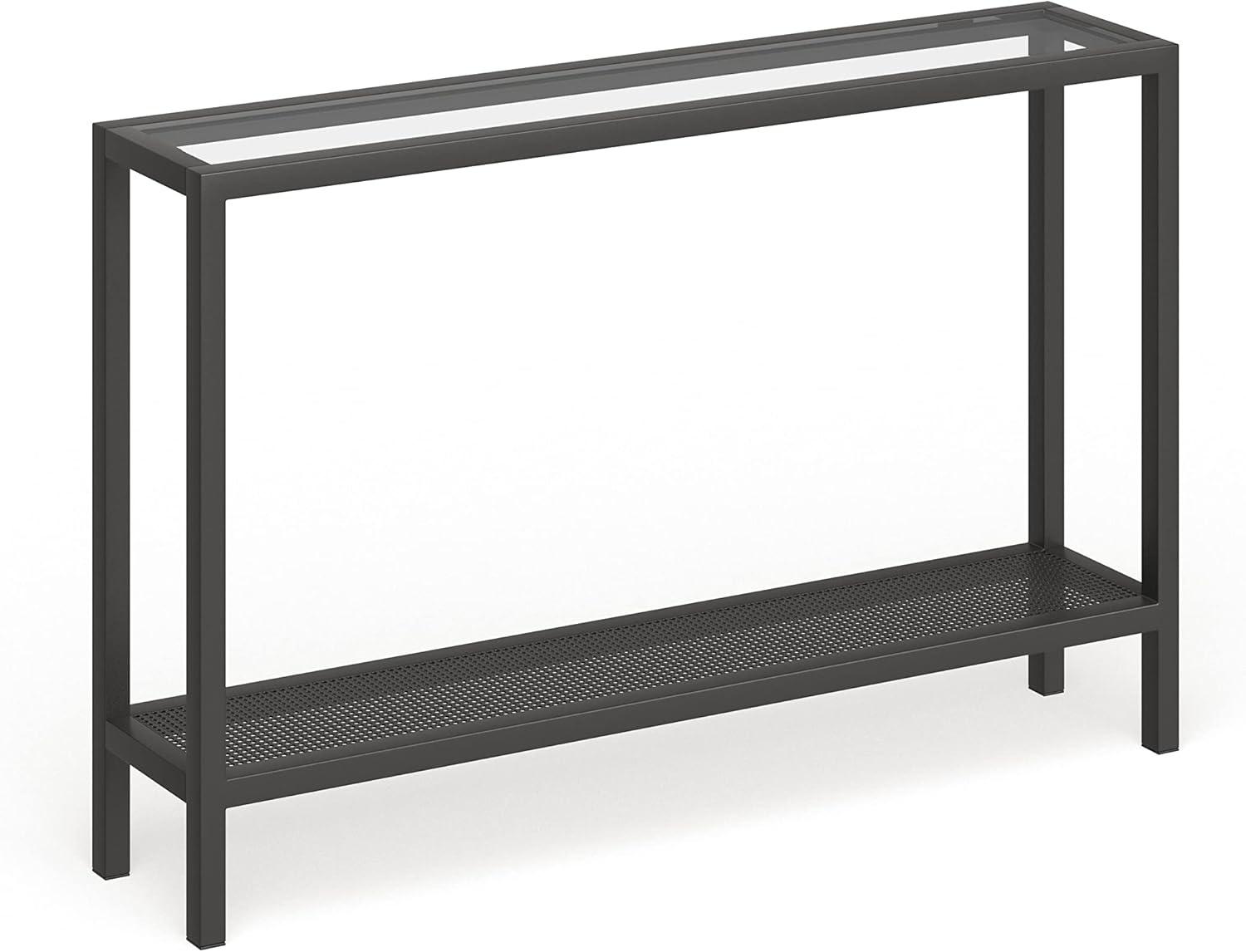 Evelyn&Zoe 46" Blackened Bronze Metal & Glass Console Table with Storage