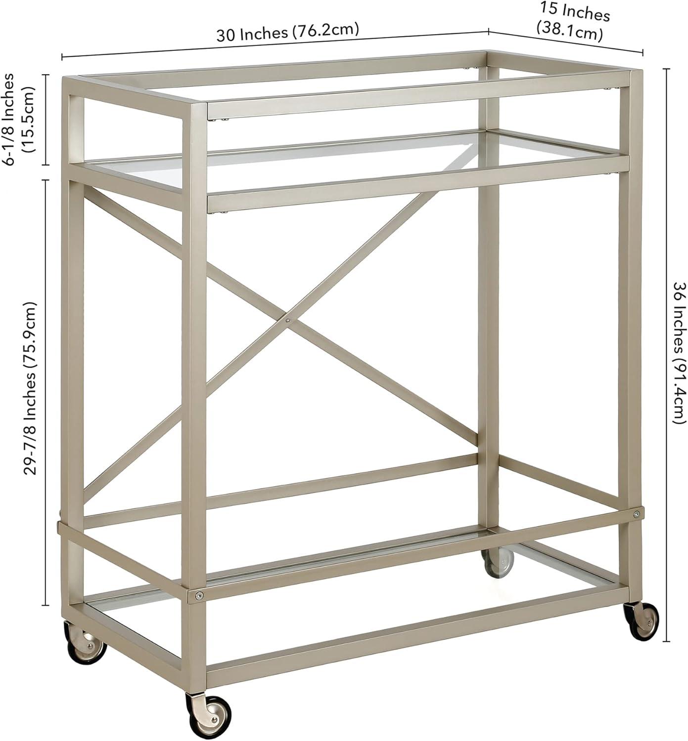 Henn&Hart 30" Satin Nickel Metal/Glass Bar Cart