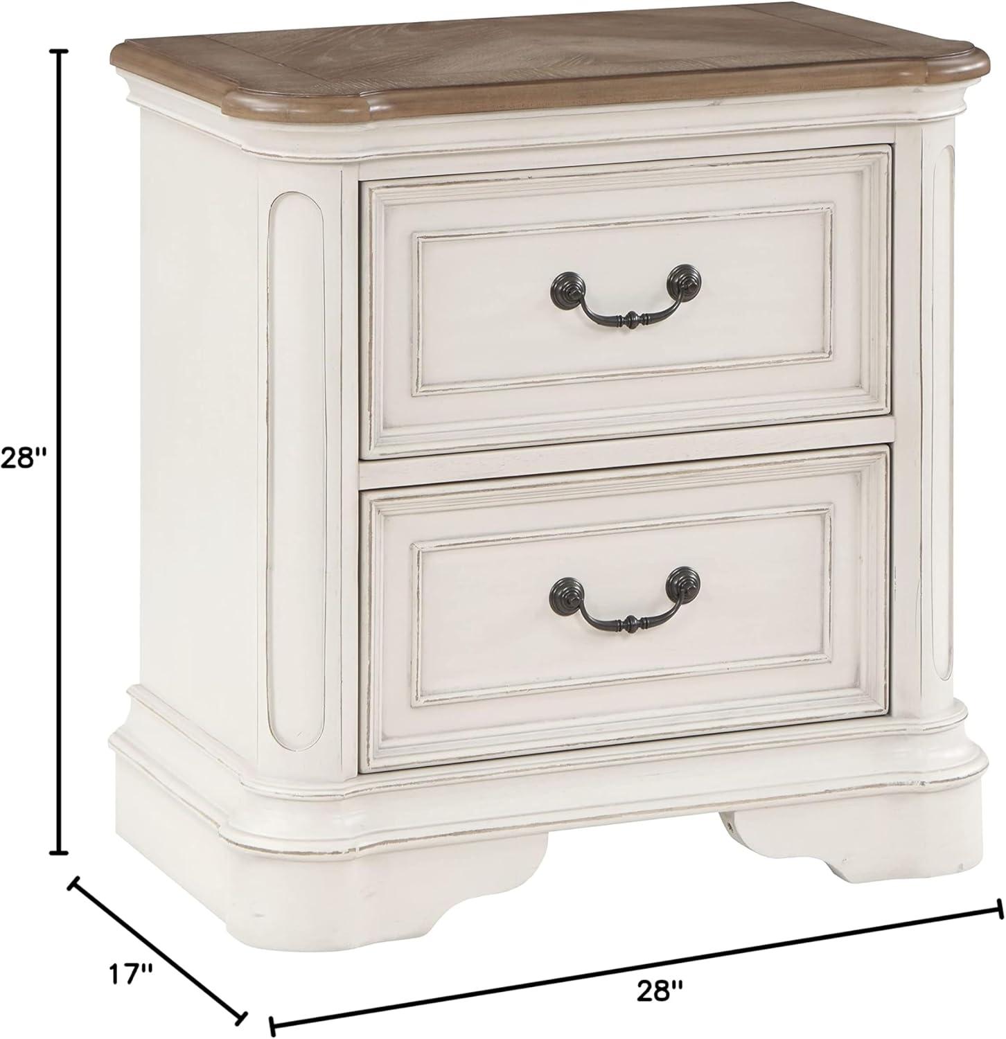 28" Florian Nightstand Antique White Finish - Acme Furniture: Elegant Square Design, No Assembly, Wood Composite Frame