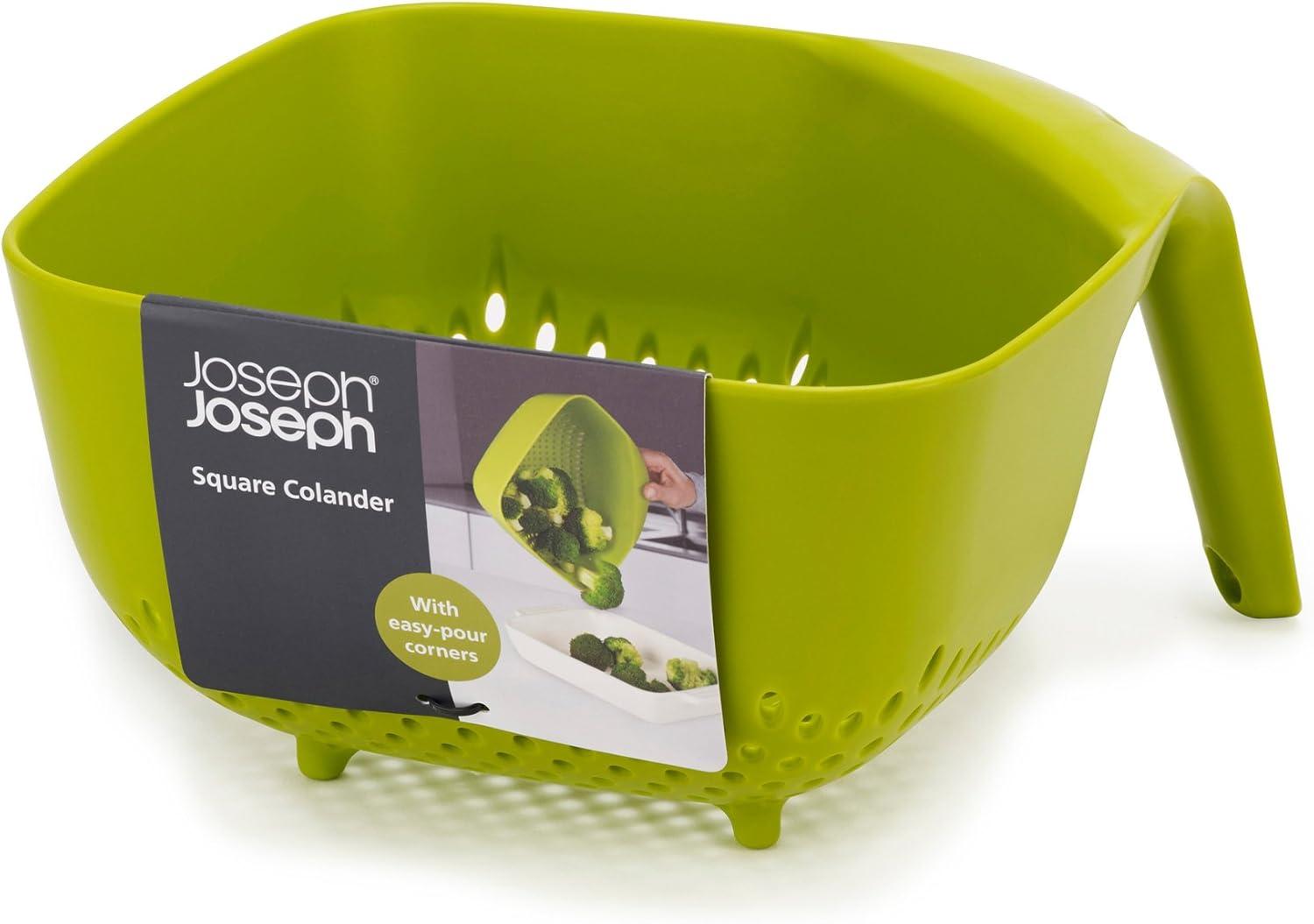 Joseph Joseph Square Colander Stack-able with Easy-Pour Corners and Vertical Handle, Medium - Green