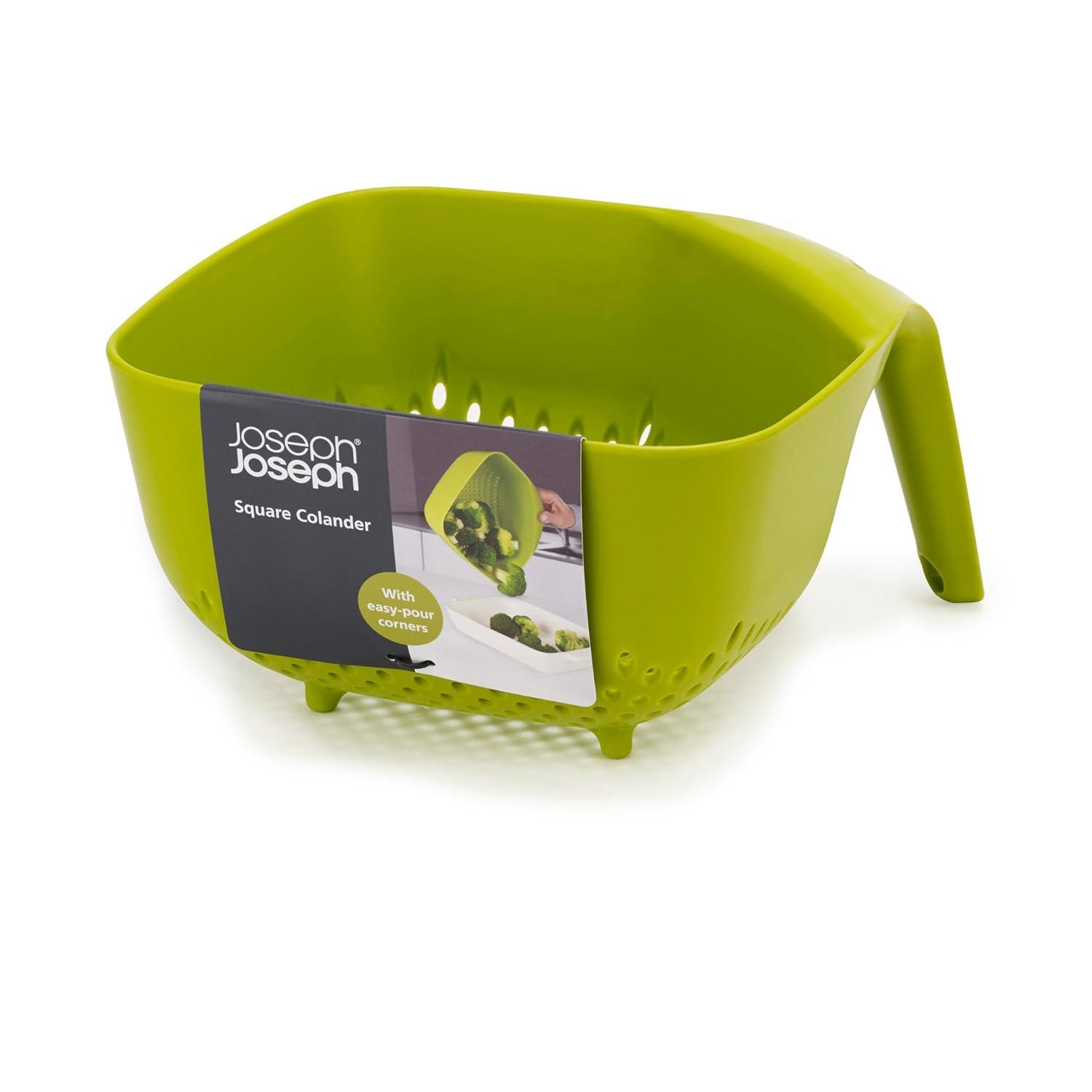 Joseph Joseph Square Colander Stack-able with Easy-Pour Corners and Vertical Handle, Medium - Green