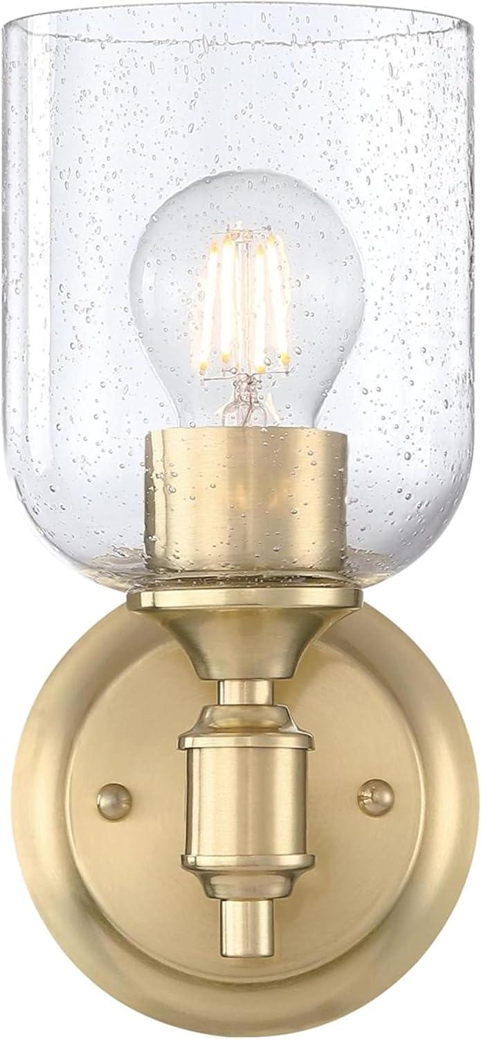 Champagne Brass Cylinder Sconce with Seeded Glass Shade