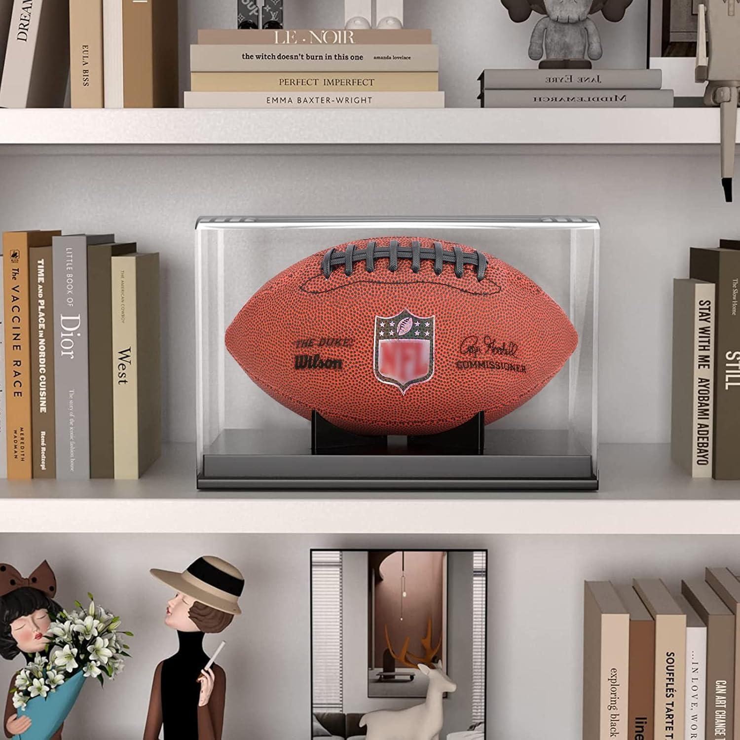 timcorr Acrylic Memorabilia Display Box Case with Brackets Hanger for Football, 11.8" x 7.9" x 7.2"