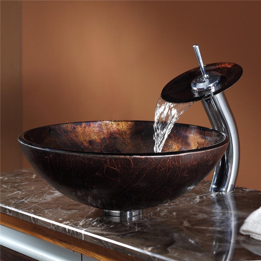 Glass Circular Vessel Bathroom Sink with Faucet