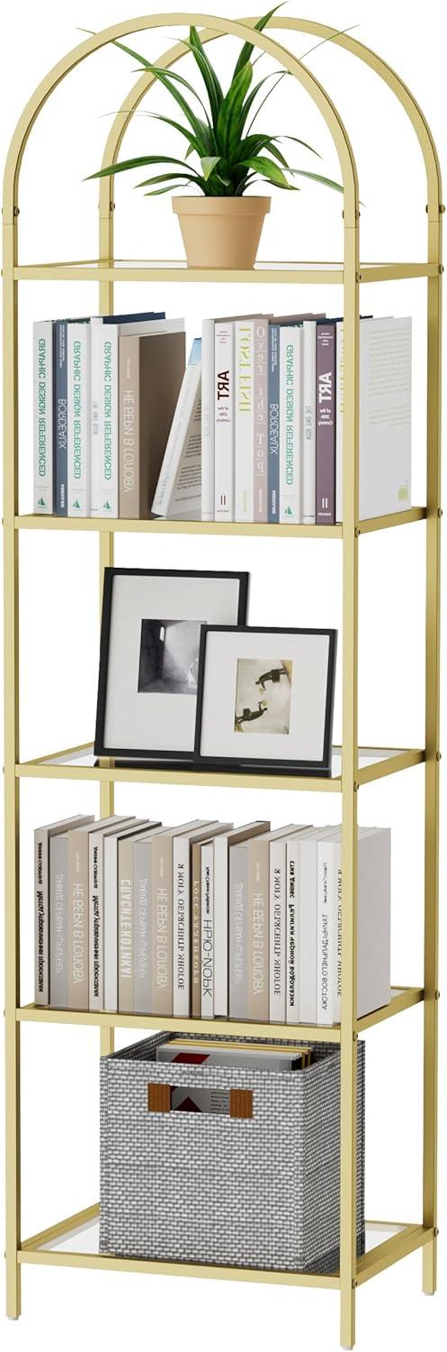 Coromose 5 Tier Open Shelf Bookcase, 71" Tall Freestanding Arched Bookshelf with Metal Frame