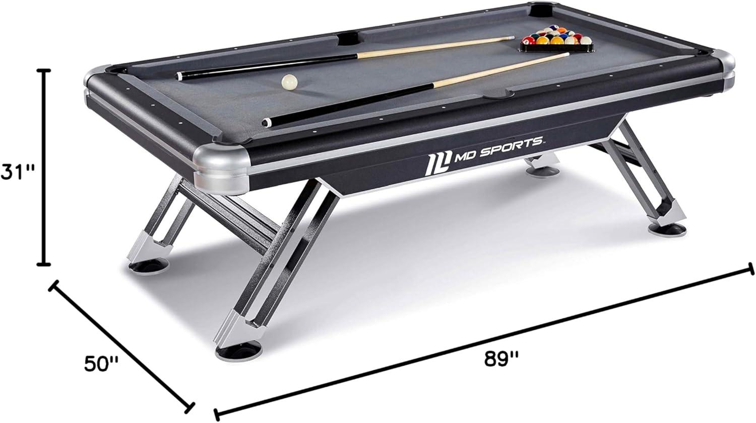 MD Sports 7.5' Black and Silver Pool Table with Steel Legs