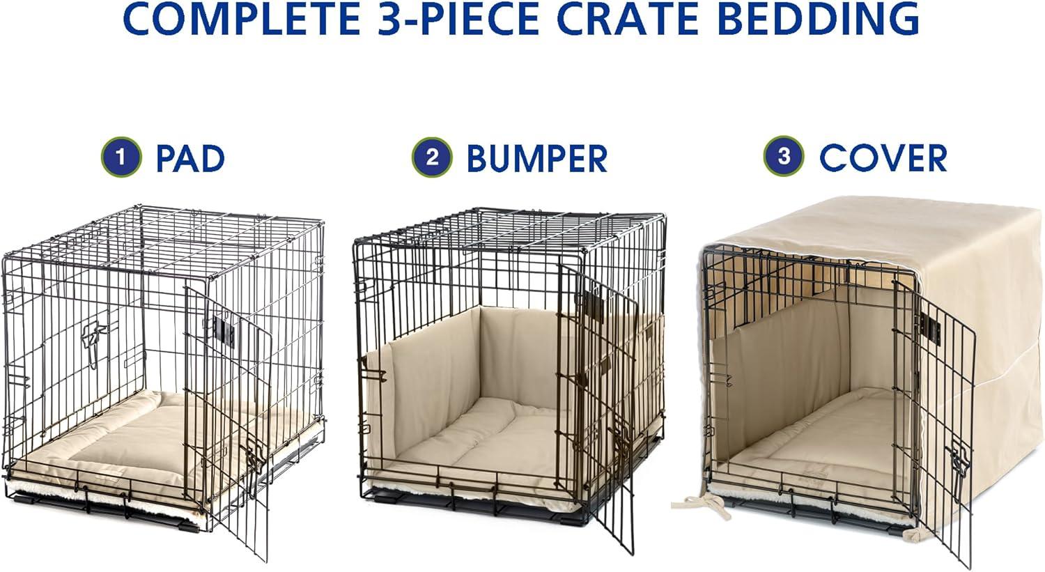 Pet Dreams 3-Piece Set Includes Dog Crate Cover, Dog Mat & Bumper Pad- Washable Kennel Bedding fits iCrate Dog Cages 24, 30, 36, 42 Inch Grey, Small, 24"