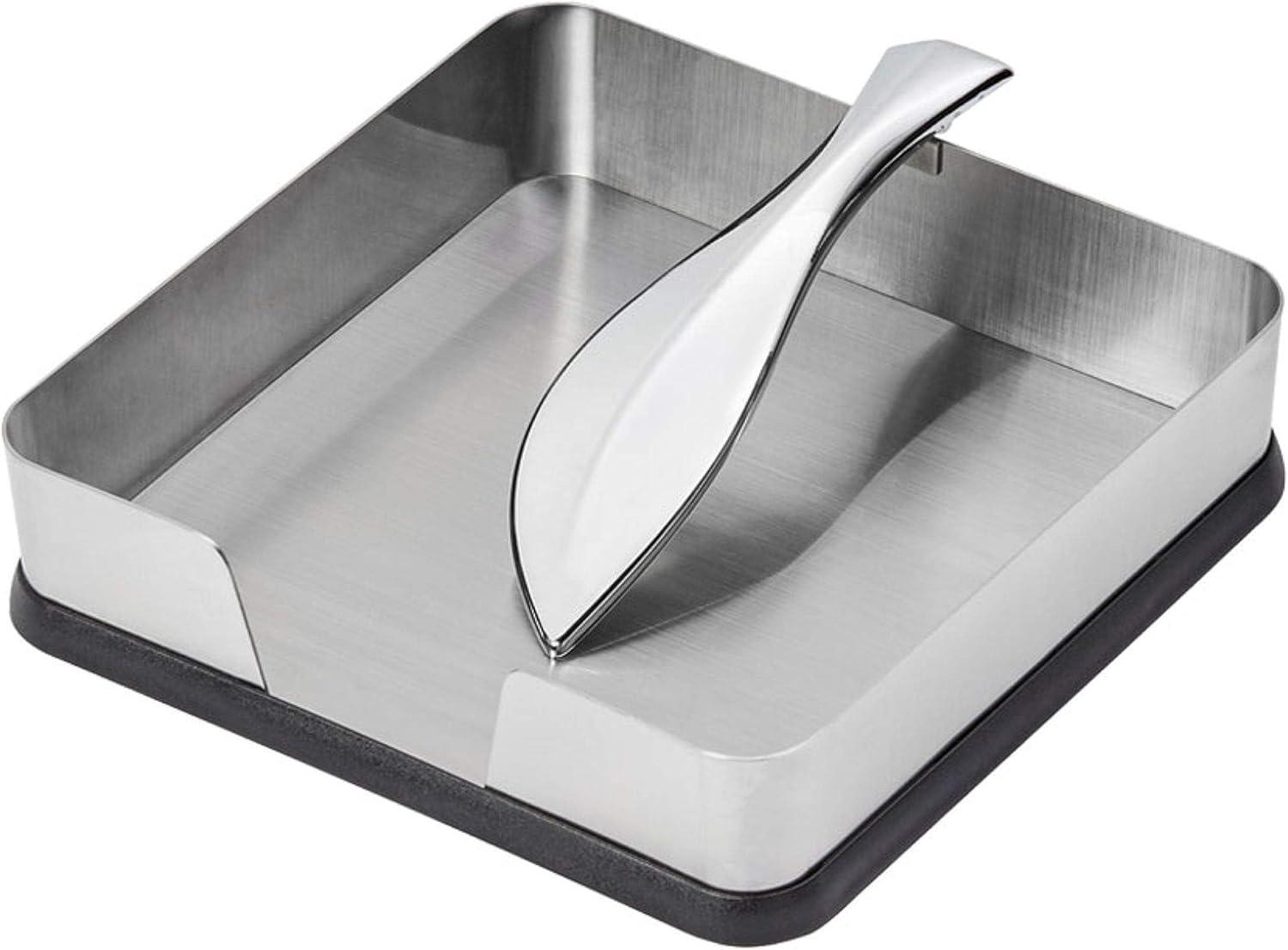 Kamenstein Horizontal Stainless Steel Napkin Holder with Leaf Arm, 7", Silver