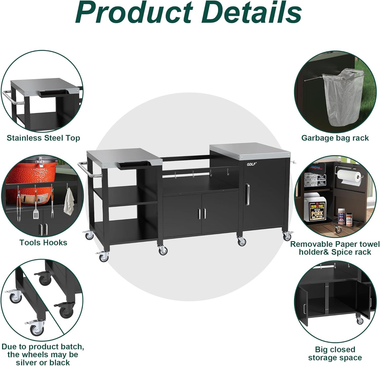 Grill Table, Metal Grill Cart Compatible with XL Big Green Egg,Big Joe,Primo XL