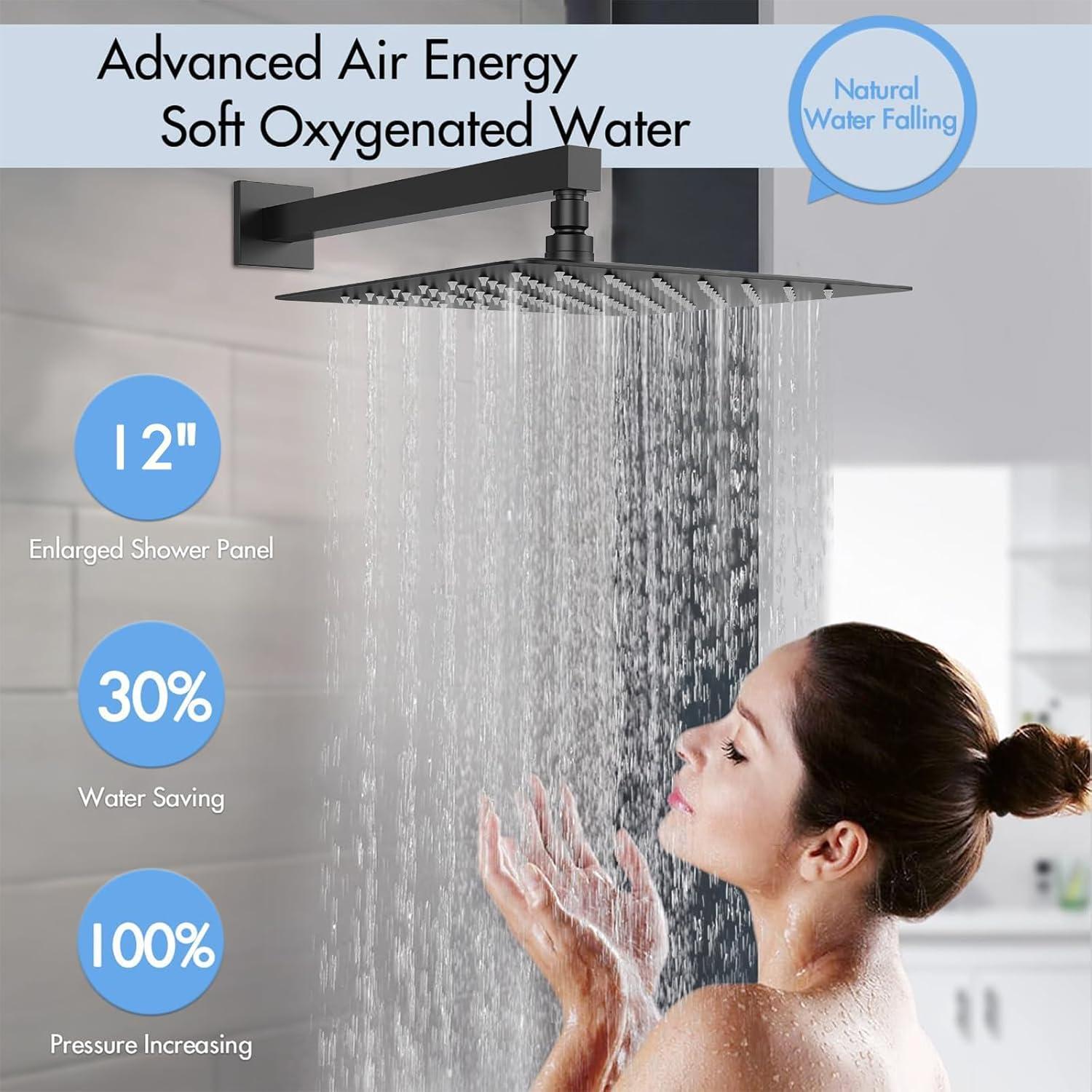 DualJetSpa 15-Spray Patterns 16" & 6" Dual Shower Head, Shower FaucetSystem with Thermostatic Rough-in Valve and Body Jets