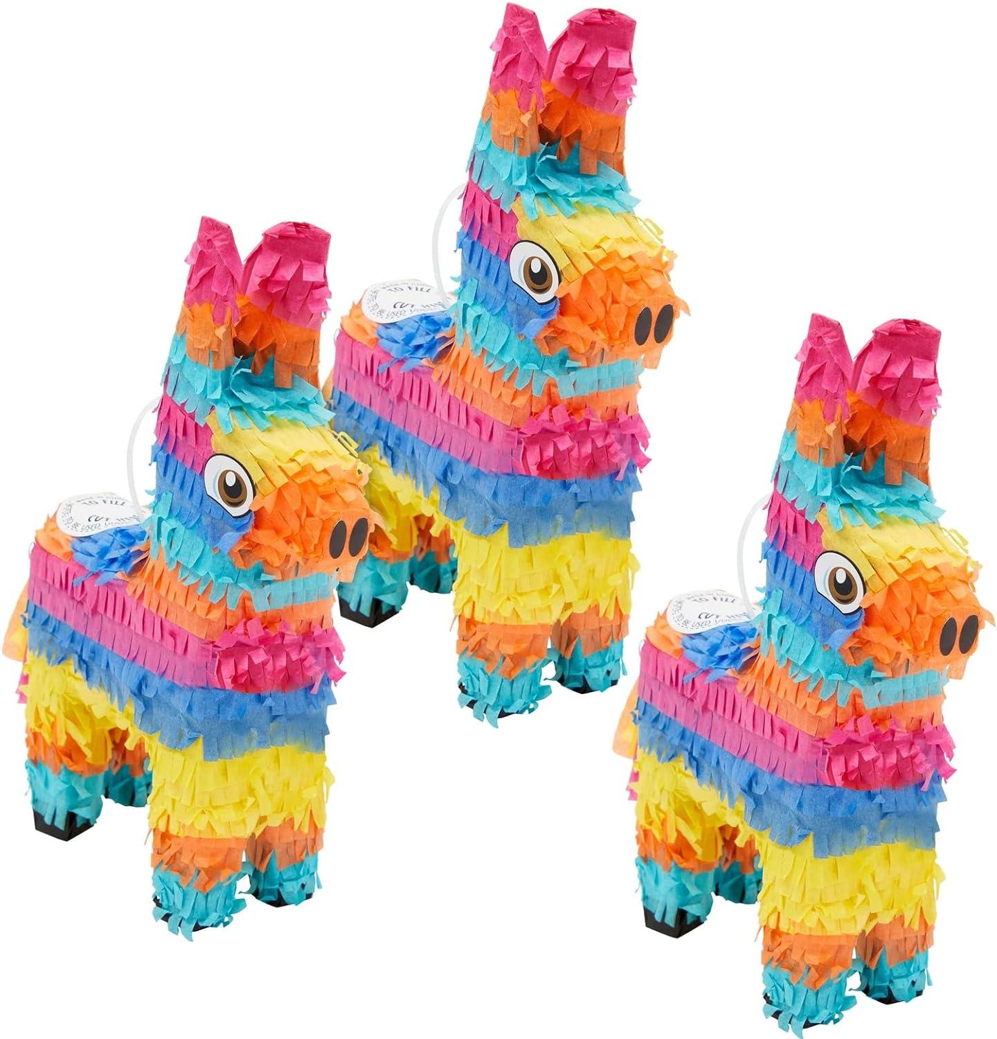 Blue Panda 3 Pack Mini Donkey Pinata for Cinco de Mayo Fiesta, Kids Birthday Party Supplies, 5.5 x 9.25 x 2.15 in