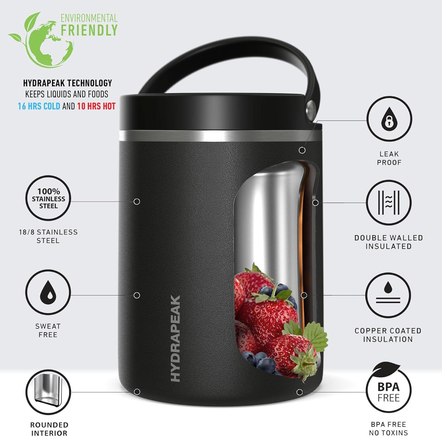 Hydrapeak 32 Oz Stainless Steel Vacuum Insulated Wide Mouth Leak-proof Thermos Food Jar For Hot And Cold, 10 Hours Hot 16 Hours Cold (Canary)