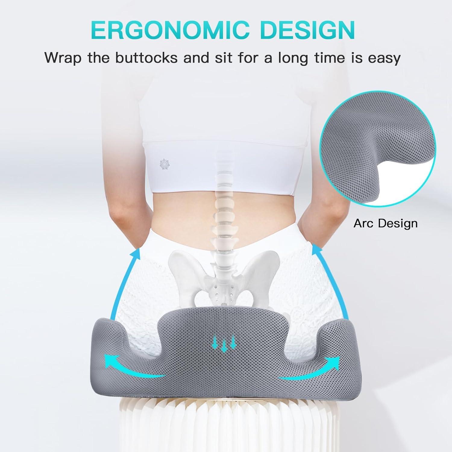 X Large Memory Seat Cushion for Office Chair Sciatica & Back Pain Relief Memory Foam Firm Coccyx Pad for Car, Wheelchair, Gaming Chair and Desk Chair, Gray